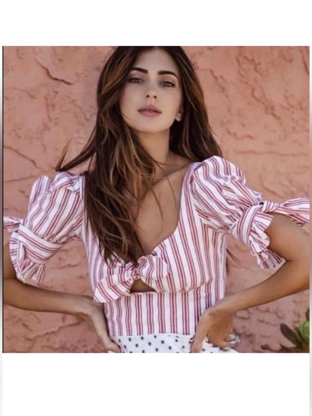Stone Cold Fox Carlos Striped Crop Pink White Cotton Linen Top Size 1